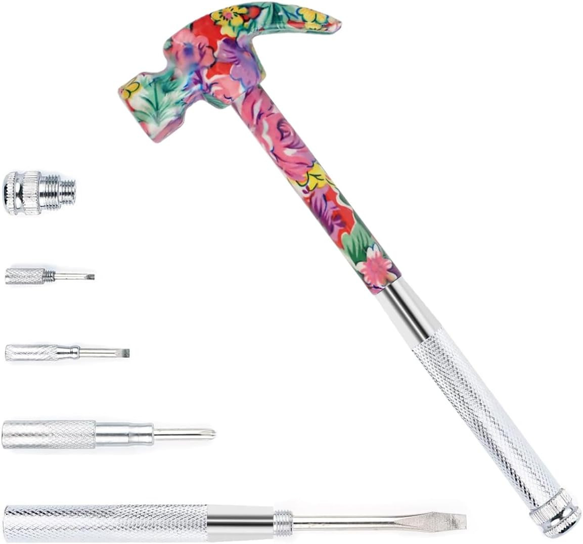6-In-1 Multifunctional Metal Flower Hammer & Screwdriver Tool Set, Slotted/Flat