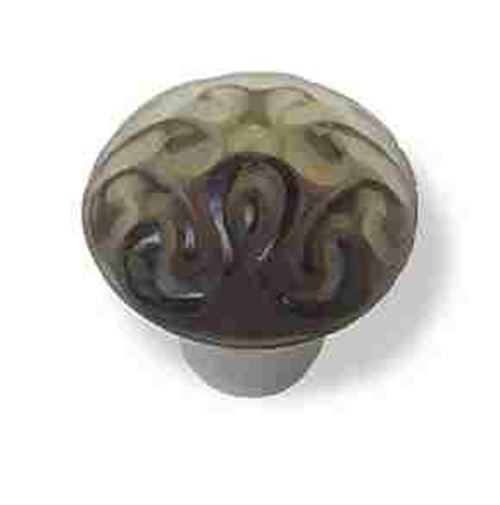 (As-Is) 1-3/8" Glass Scroll Knob Smoke with Satin Nickel
