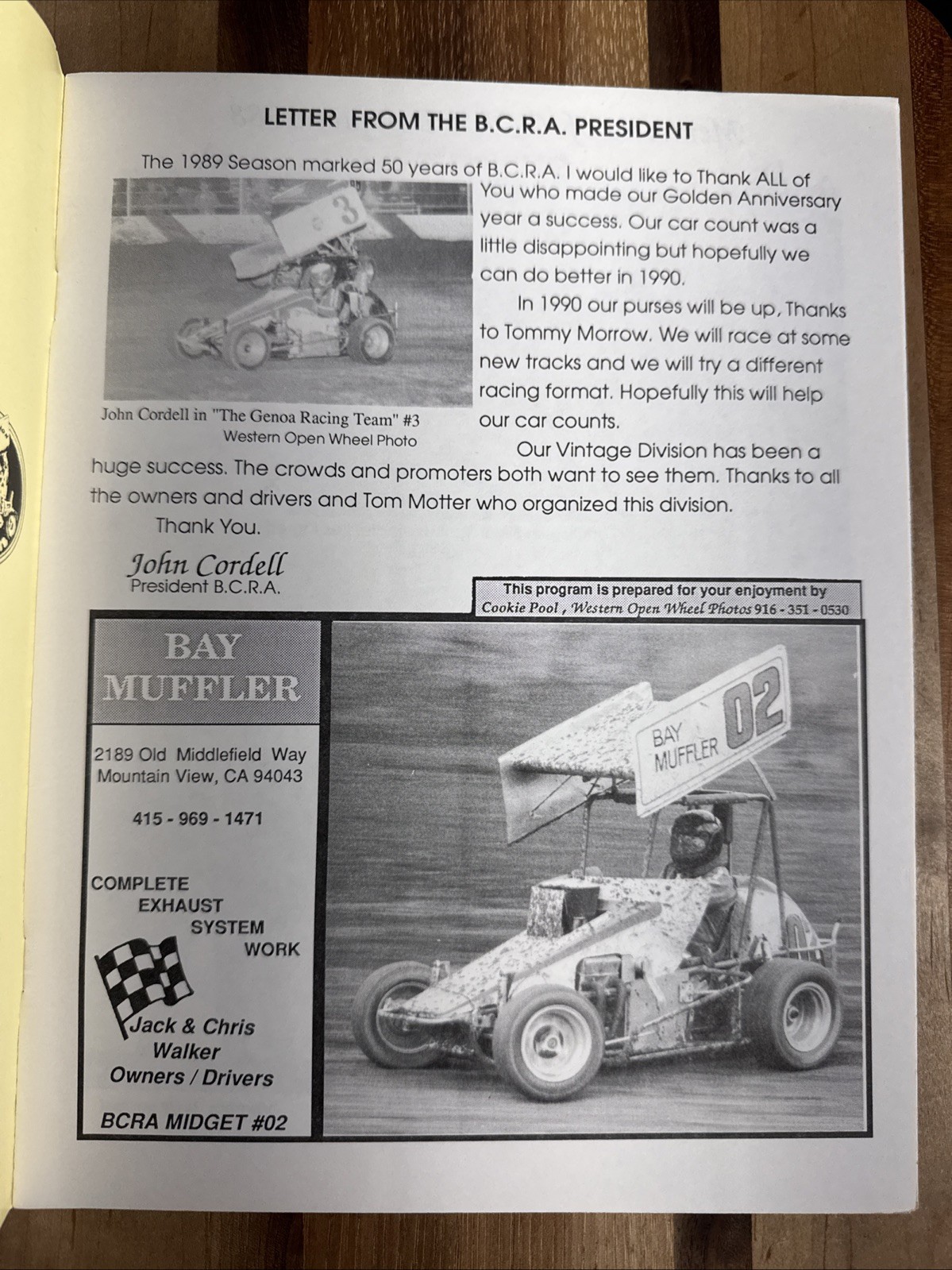1990 BCRA Bay Cities Racing Association Awards Banquet Program