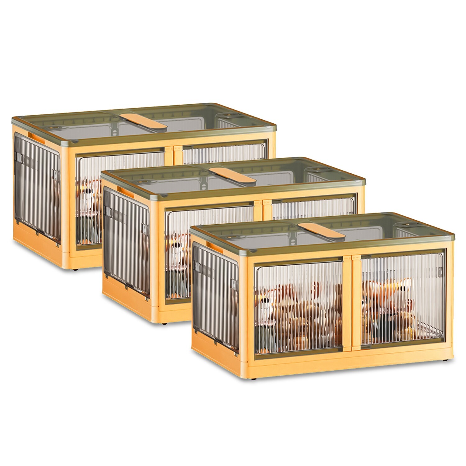 3Pcs Foldable Storage Bins w/ Lid Stackable Organizing Containers for Closet