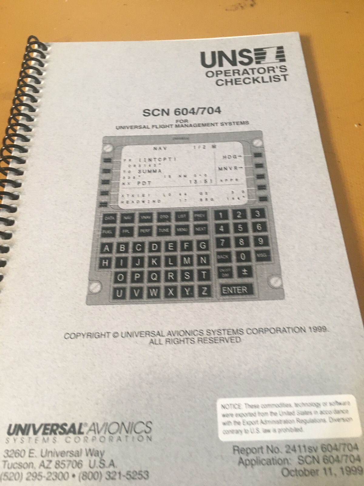 Universal UNS-1, SCN-604, SCN-704 Operator's Checklist