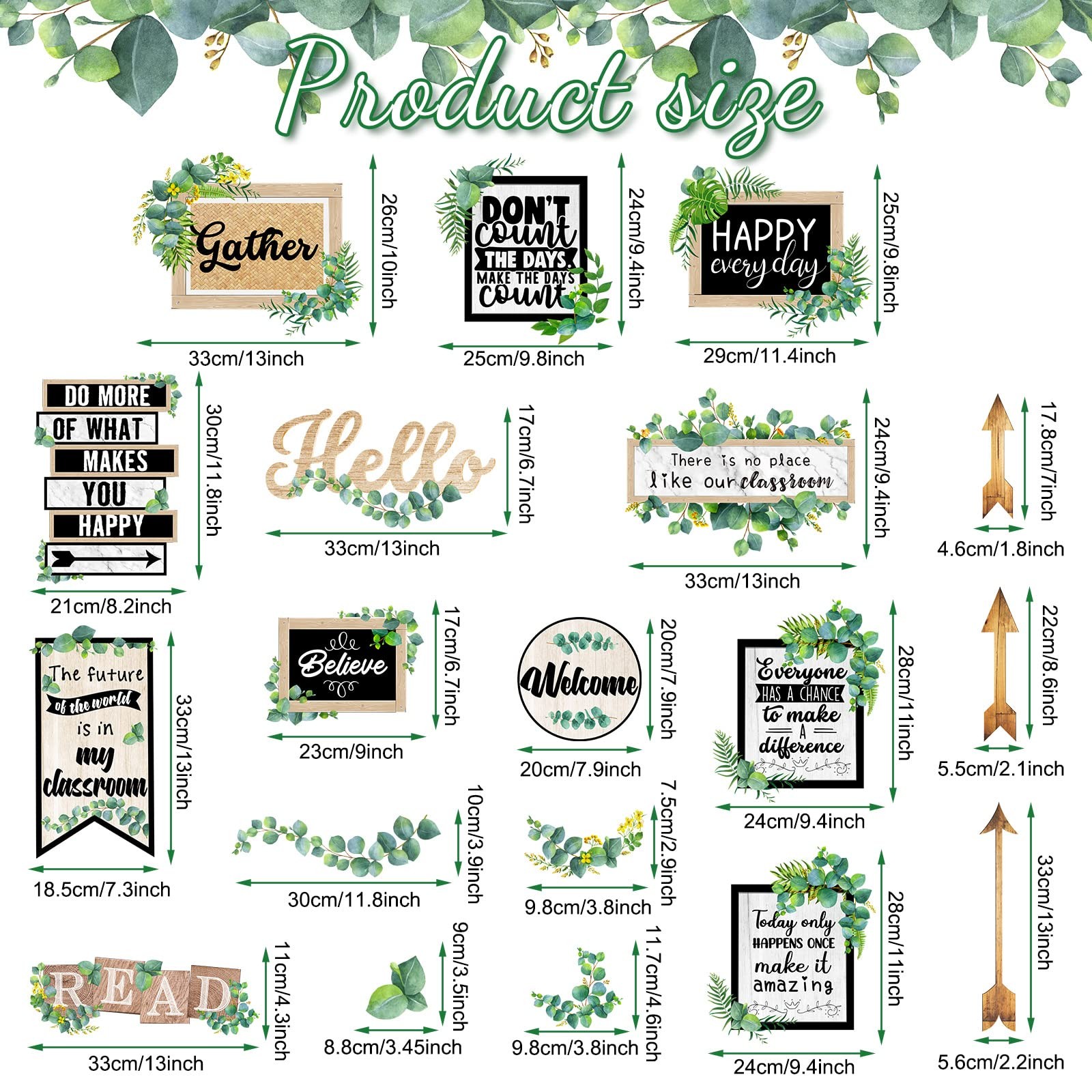 Pajean 26 Pieces Eucalyptus Classroom Bulletin Board Set Multi Color