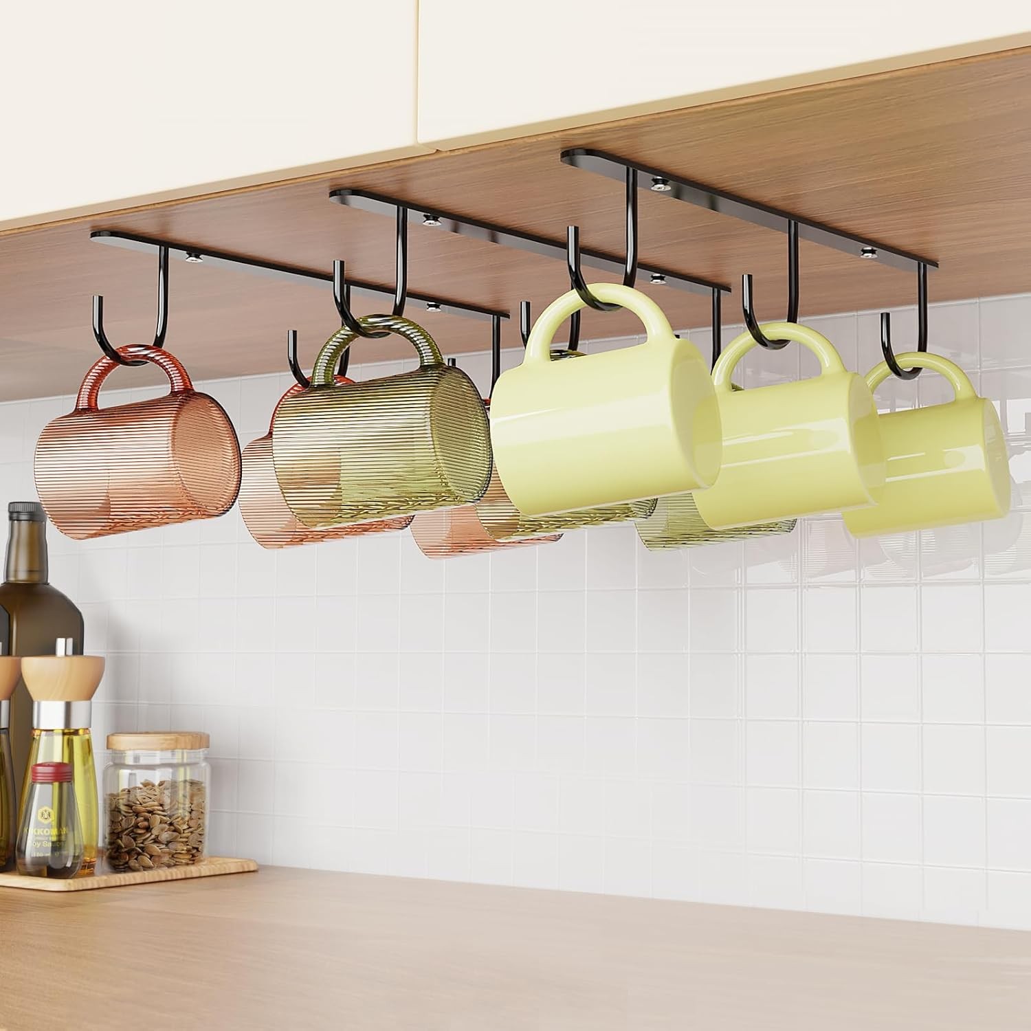 3 Pack Mug Hooks Under Cabinet, Coffee Mug Holder for Hanging Under Shelf, Cup