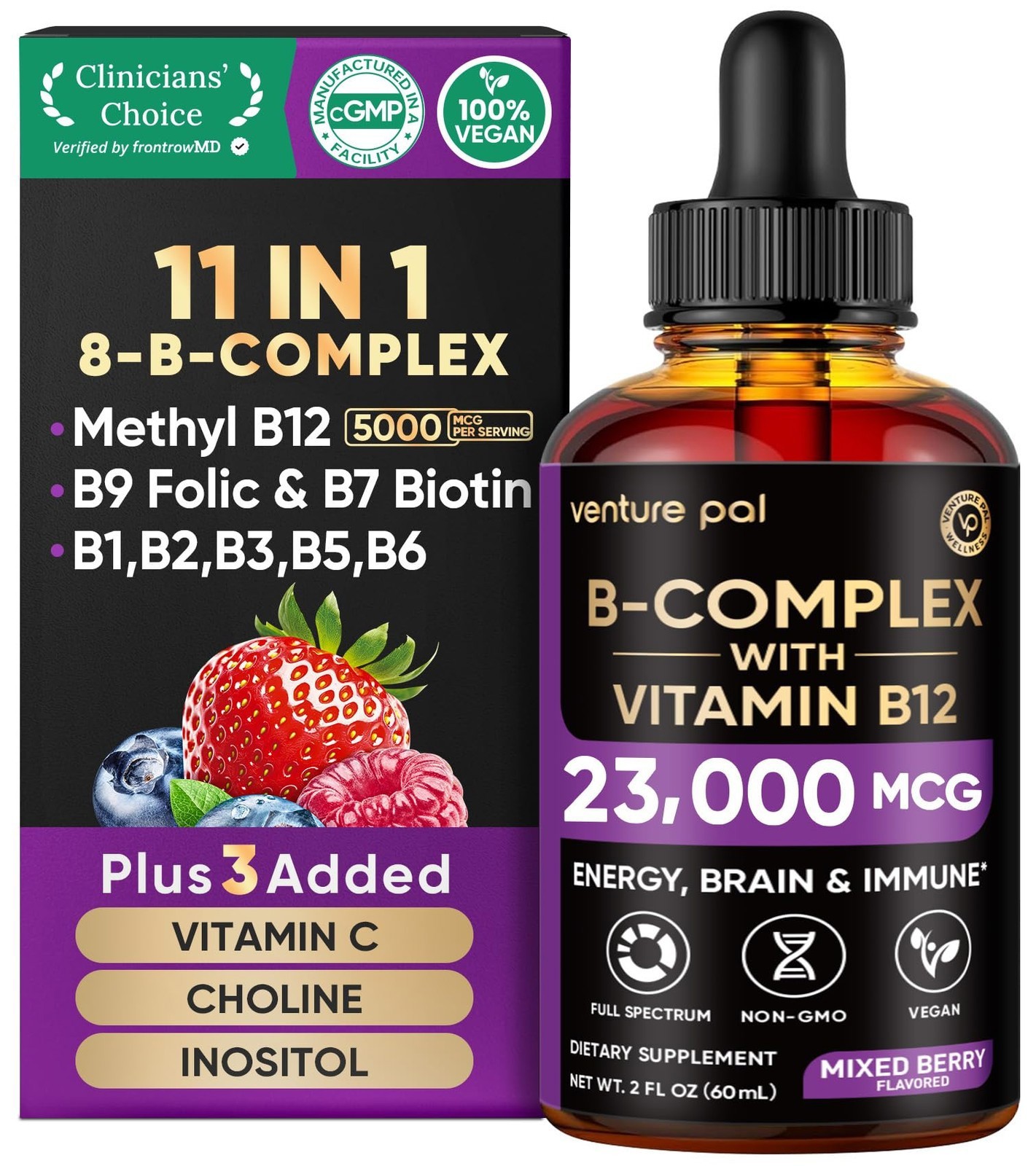 Venture Pal Vitamin B-Complex Liquid Drops W/ B12 B9 & B1-B7 for Optimal Health