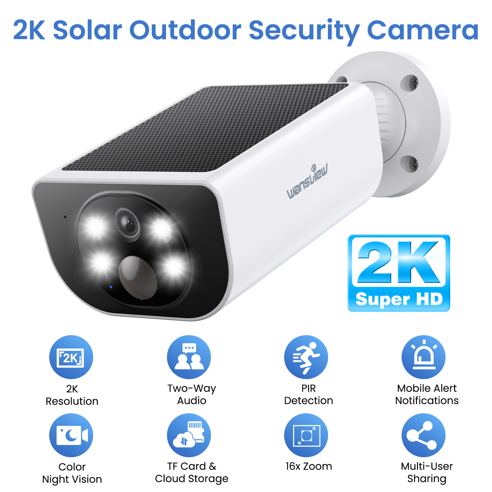 Wansview S1 Solar Security Camera 2K Wireless Outdoor Cam Human Detection