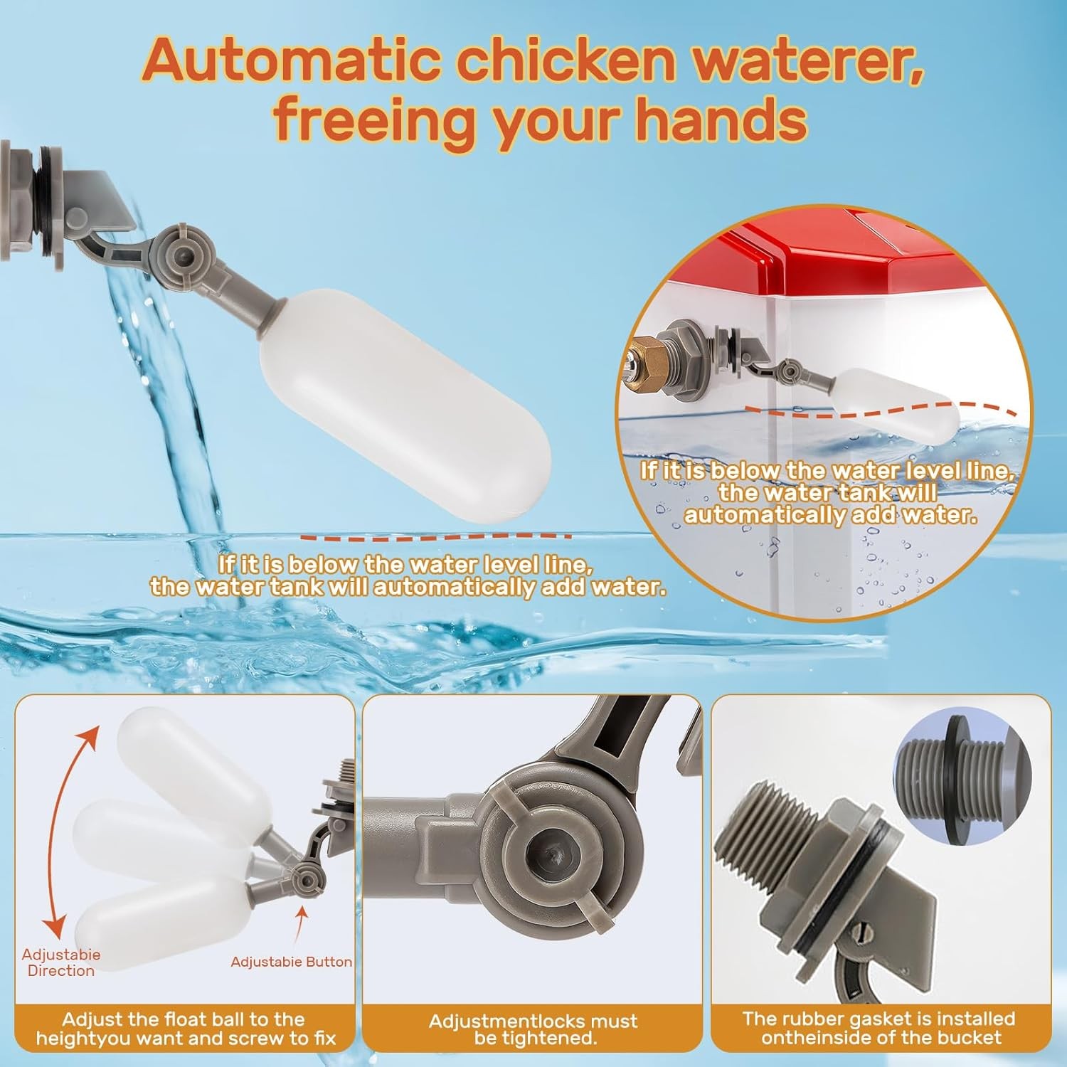 Automatic Chicken Waterer,Float-Controlled Large Watering System with Stainless