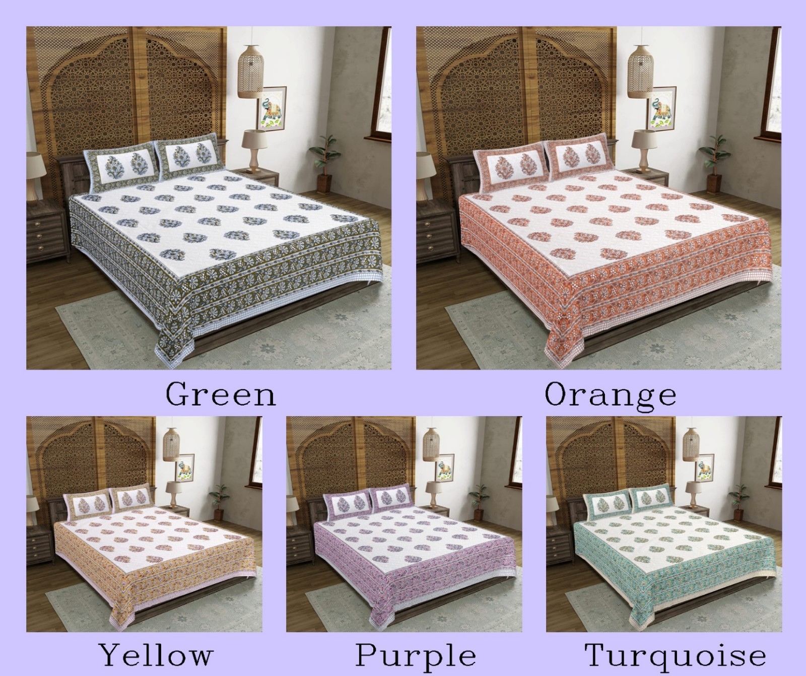 Indian Buta Design Double Sheet Mandala Bedsheet With 2 Pillow Cover