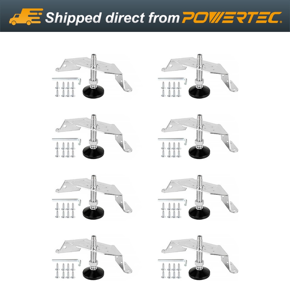 POWERTEC Heavy Duty Corner Levelers w/Nylon Base Non-Marring Furniture Feet, 8PK