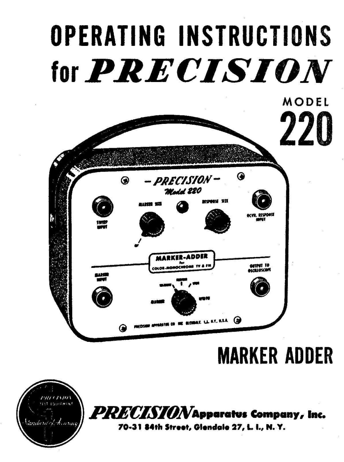 Precision Model 220 Marker Adder Manual