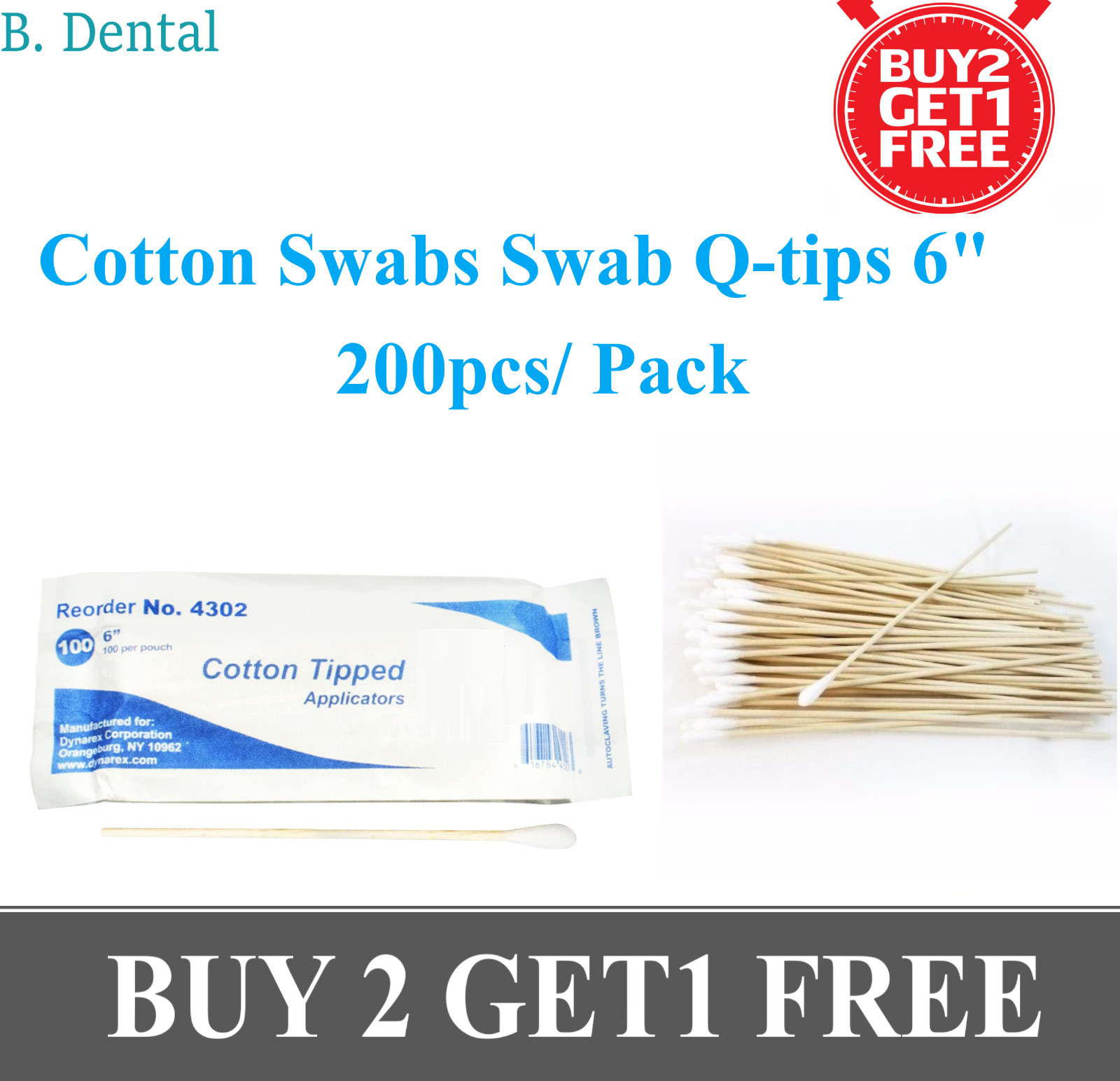 200pc Cotton Swabs Swab Q-tips 6" Long Wood Medical Grade Manufacturer Sealed