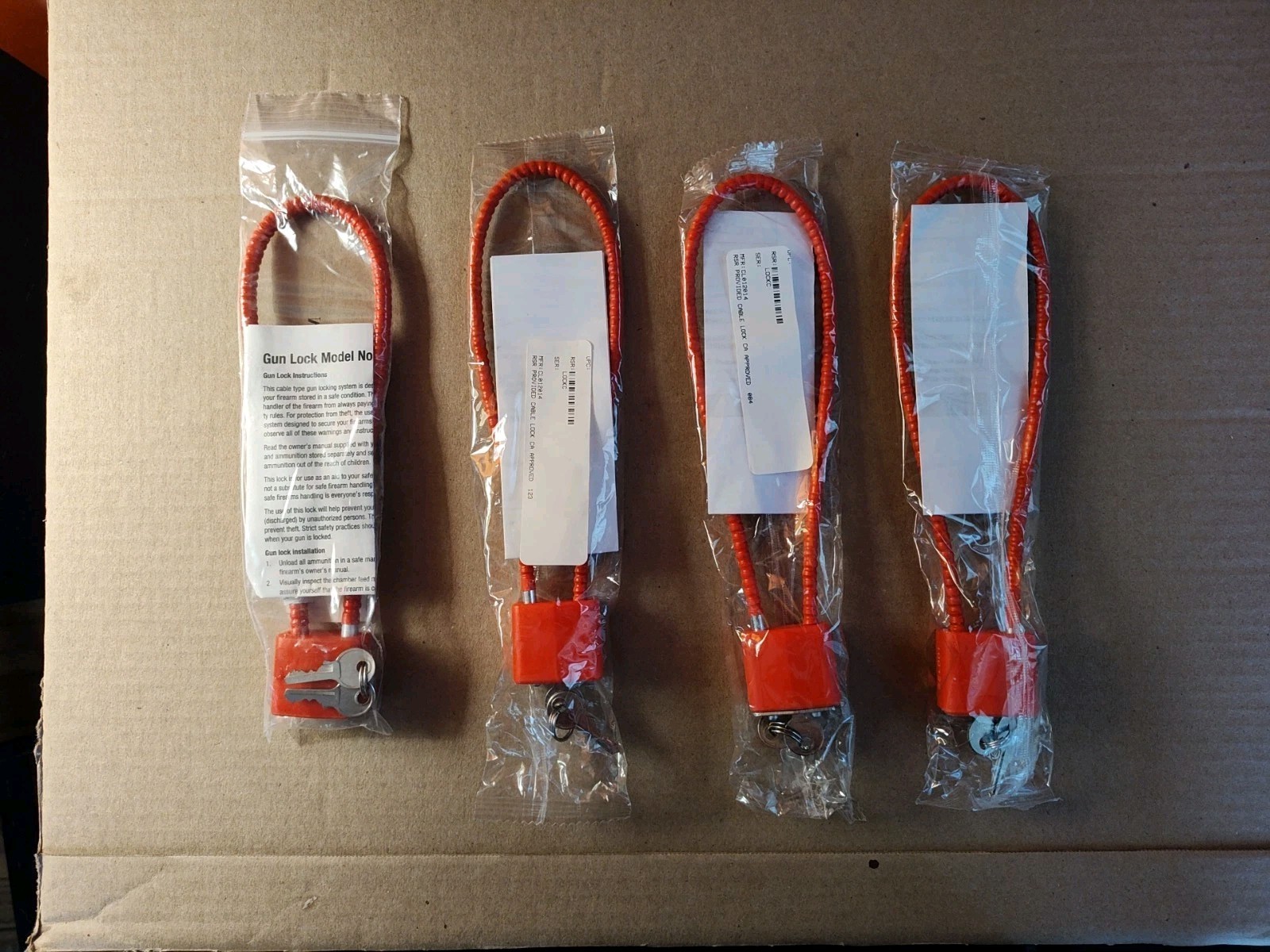 4 Red Firearms Guns Weapons Cable Safety Locks Padlocks Nre In Package