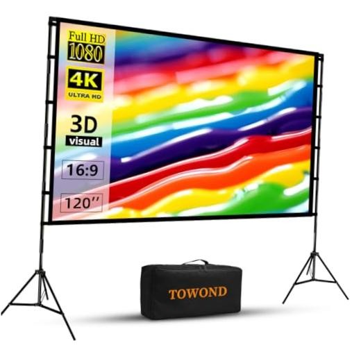 120 inch Projector Screen with Stand, 4K HD 16:9 Foldable Anti 120 pouces