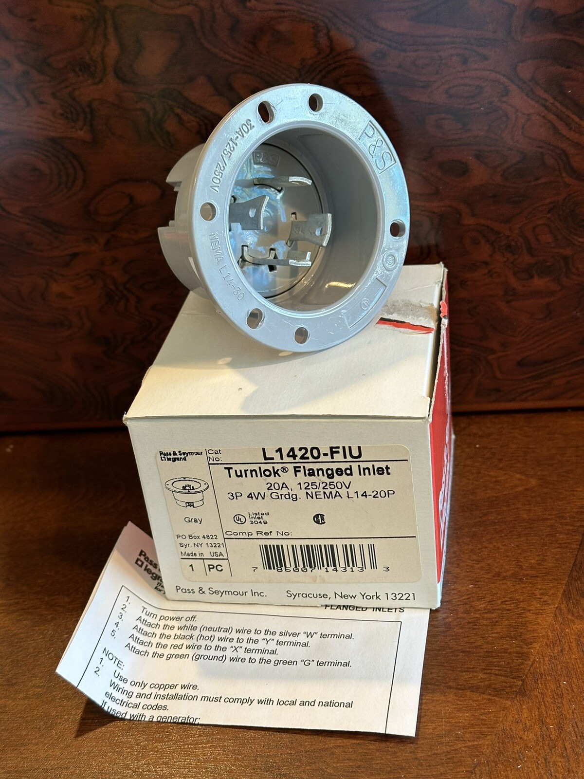 Pass & Seymour L1420-FIU - Turnlok Flanged Inlet - 4 Wire - 20A 125/250V
