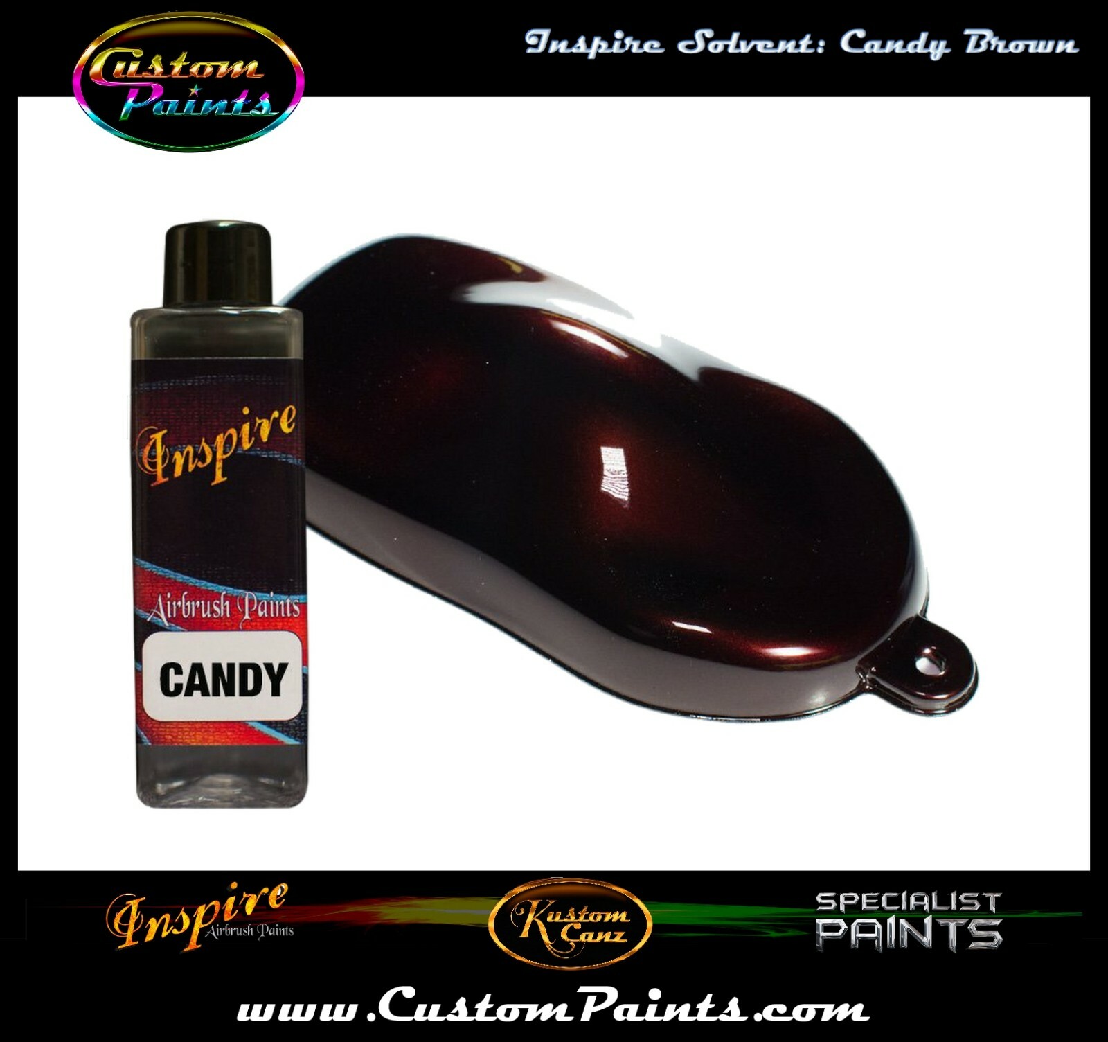 INSPIRE AIRBRUSH CANDY BROWN 4oz (SOLVENT), CUSTOM PAINT, HOK, ARTIST, HOT ROD