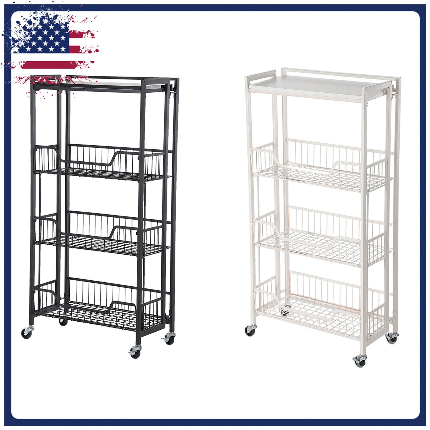 4 Tier Rolling Cart Metal Kitchen Bathroom Laundry Room Organization Trolley