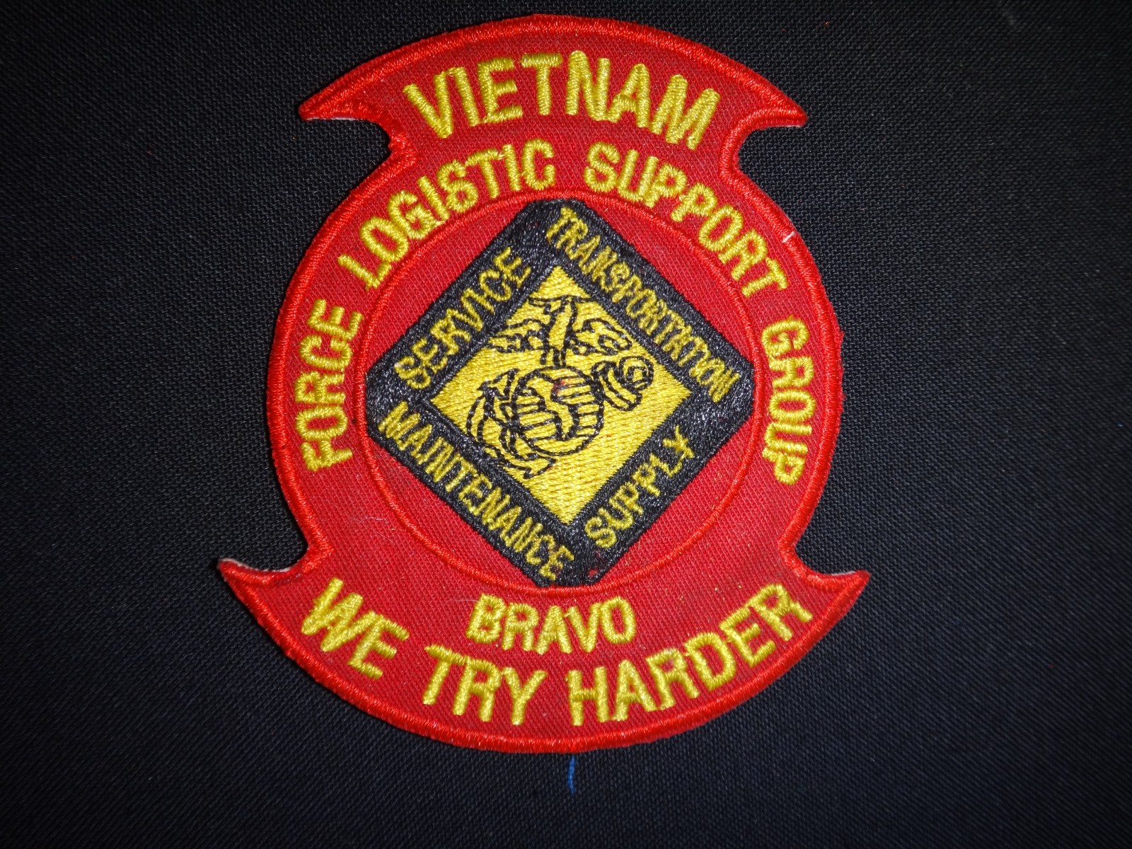 Vietnam War USMC FORCE LOGISTIC SUPPORT GROUP - BRAVO motto WE TRY HARDER Patch