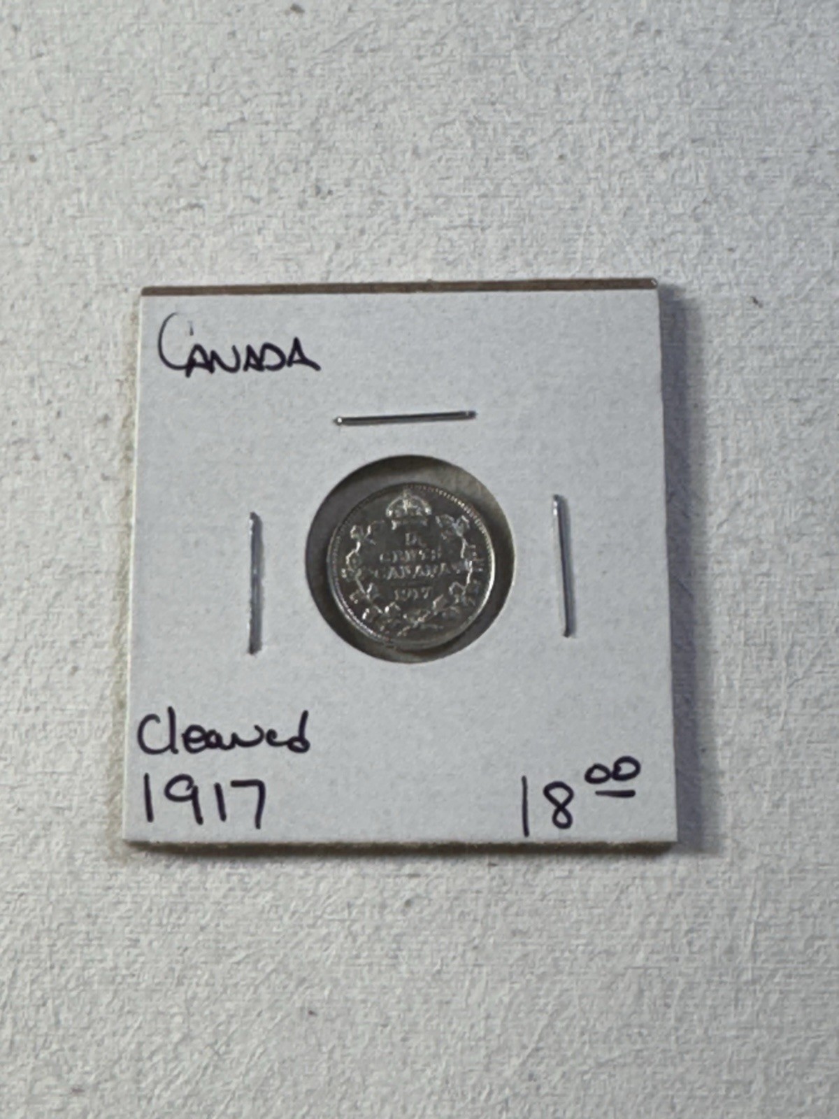 1917 Canada 5 Cents Silver Coin Cleaned