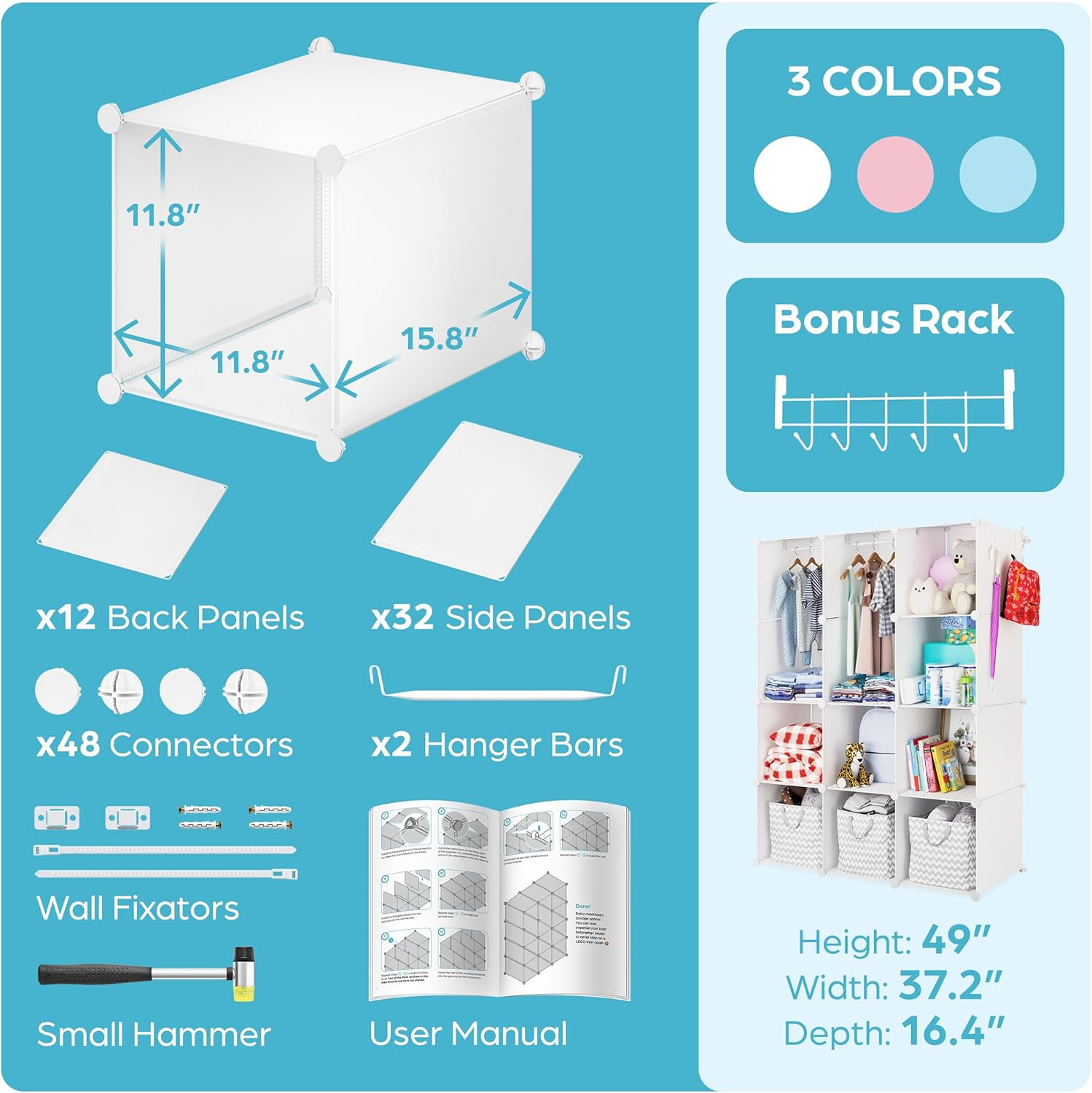 Baby Closet Organizer for Nursery: Durable Baby Wardrobe for Closet - Customizab