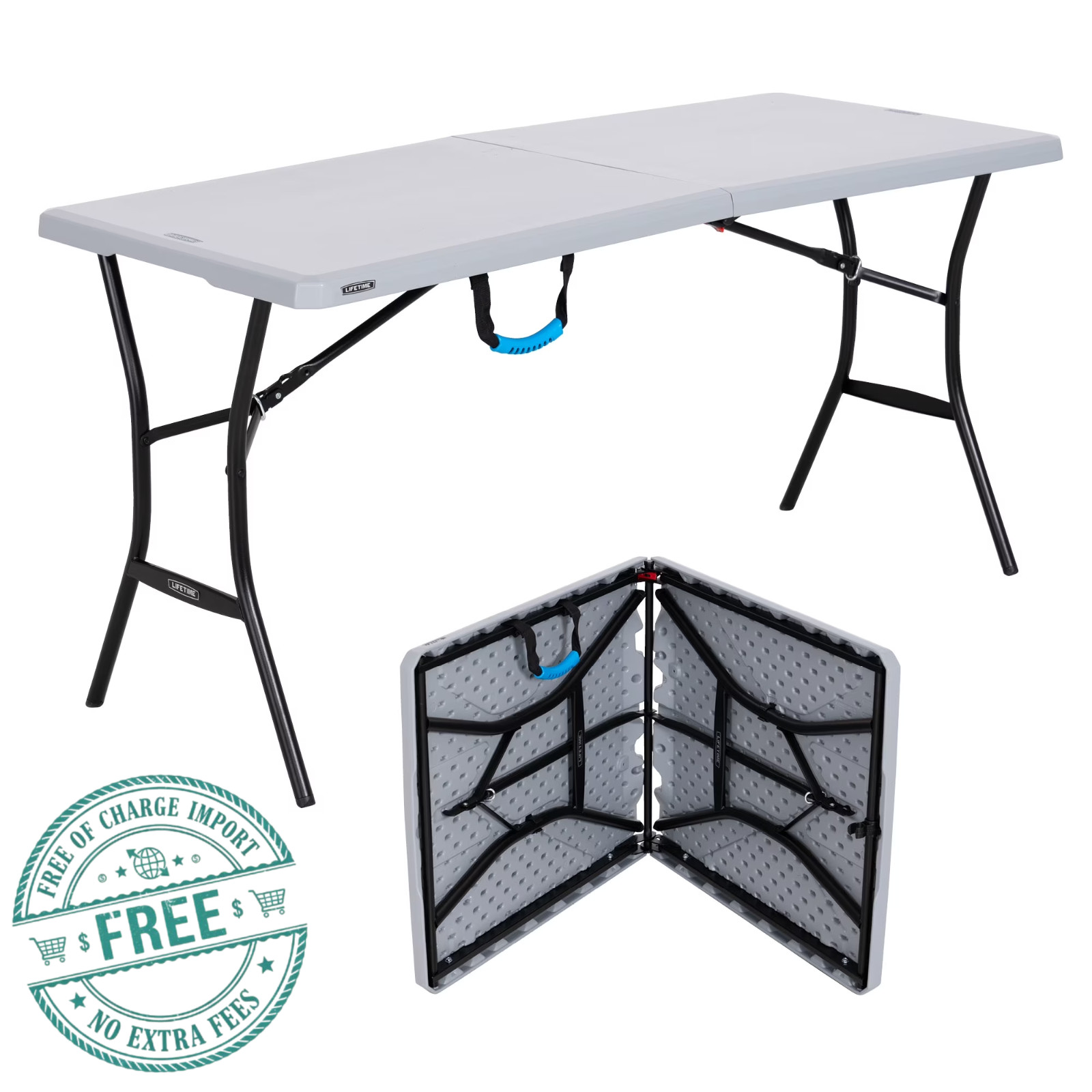 Lifetime 5 Foot Rectangle Fold-in-Half Table, Indoor/Outdoor, Gray 60.3" x 25.5"