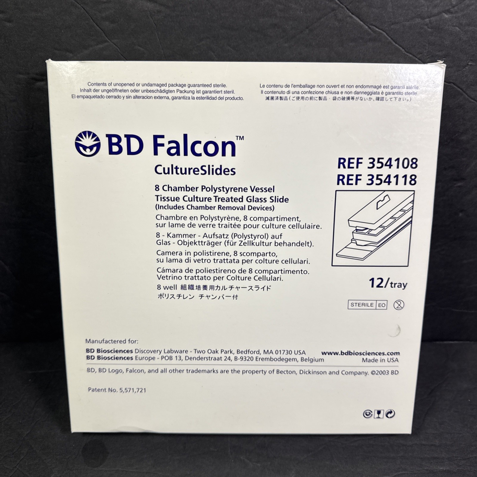 BD Falcon CultureSlides 354108 8-Chamber Tissue Culture Glass Slides 12/Tray