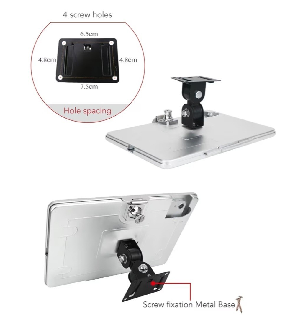 Locking Rotating iPad Tablet Wall Mount Stand w/ Key Lock Metal Base Silver #95