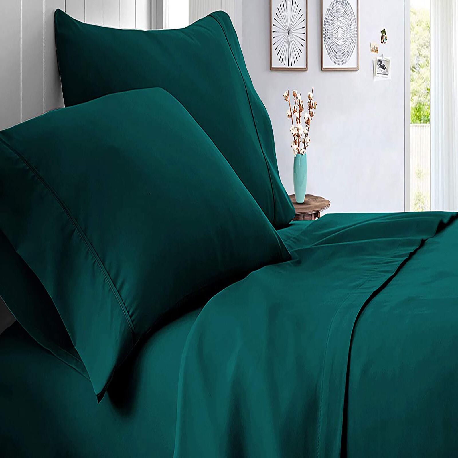 Extra Deep Pocket 4 PCs Sheet Set 1000 Count 100% Cotton Teal Solid