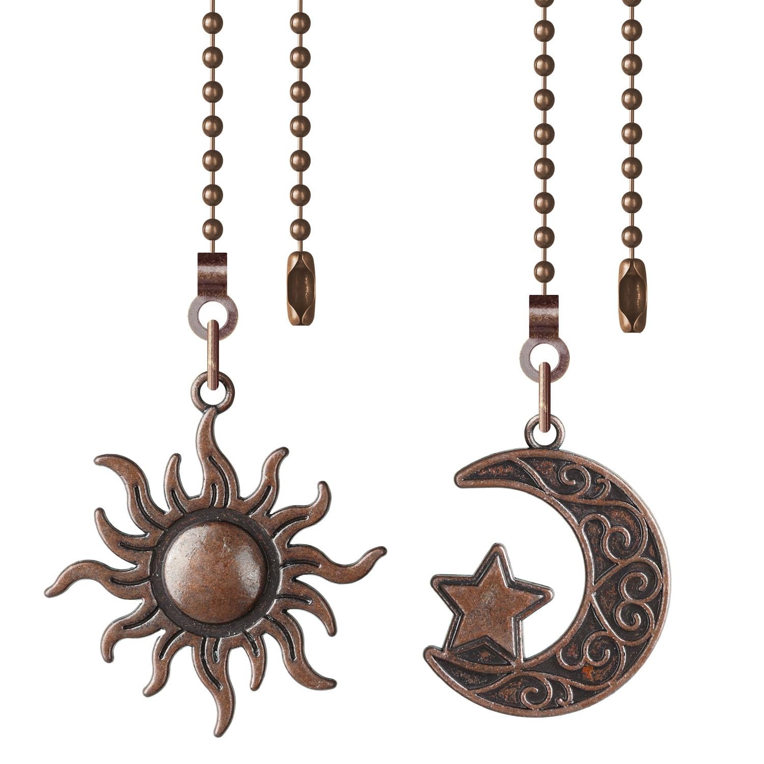 2 Pack Ceiling Fan Pull Chain, Sun Moon Fan Pull Chain Extension, 12 Inches D...