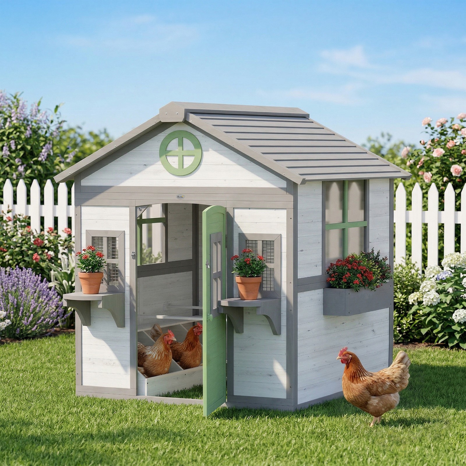 Chicken Coop, Wooden Hen House Outdoor Playhouse for 2-4 Chickens