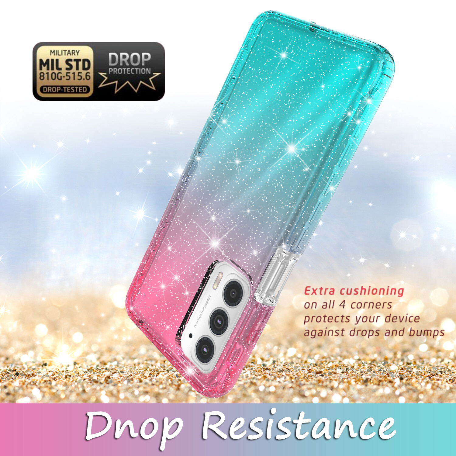 For Motorola Edge 2022 Gradient Glitter Sparkle Transparent Case
