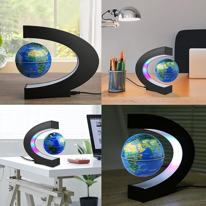 Magnetic Levitation Floating World Map Globe with C Shape Base, Floating Glob...