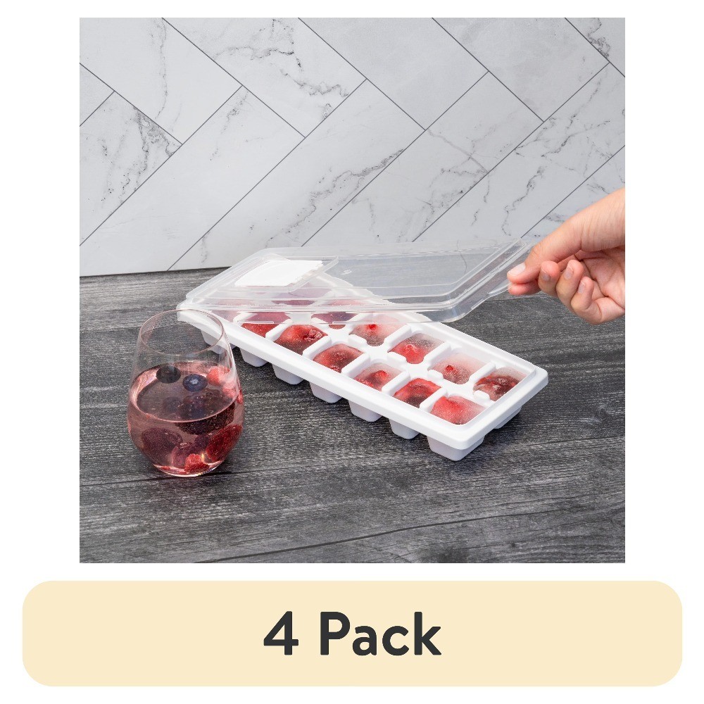Ice Cube Tray with Lid 14 Cube Molds Plastic Ice Tray for Freezer and Beverage