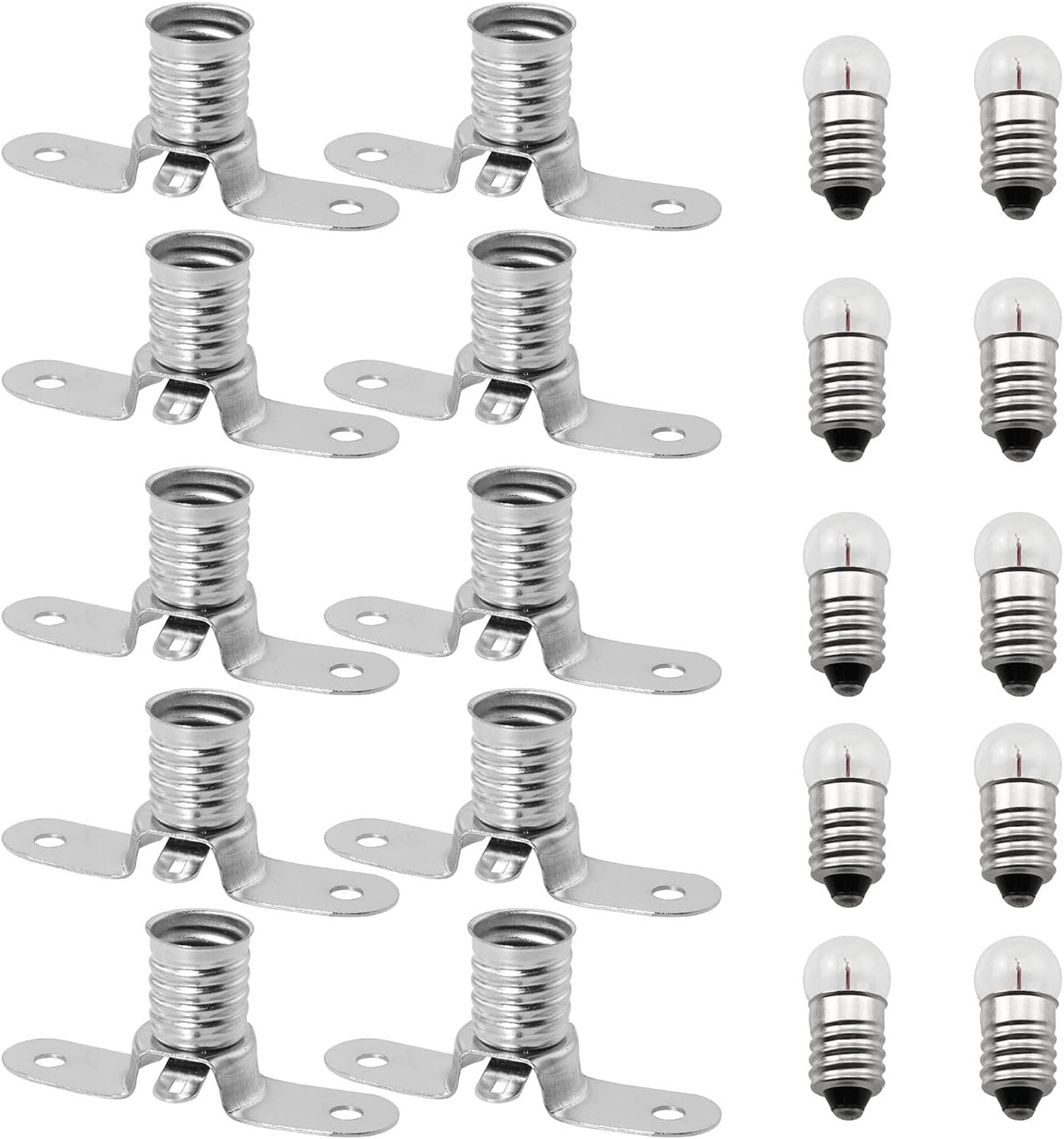 10PCS E10 2.5V/0.3A Miniature Screw Base Light Bulbs and 10PCS E10 Light Socket