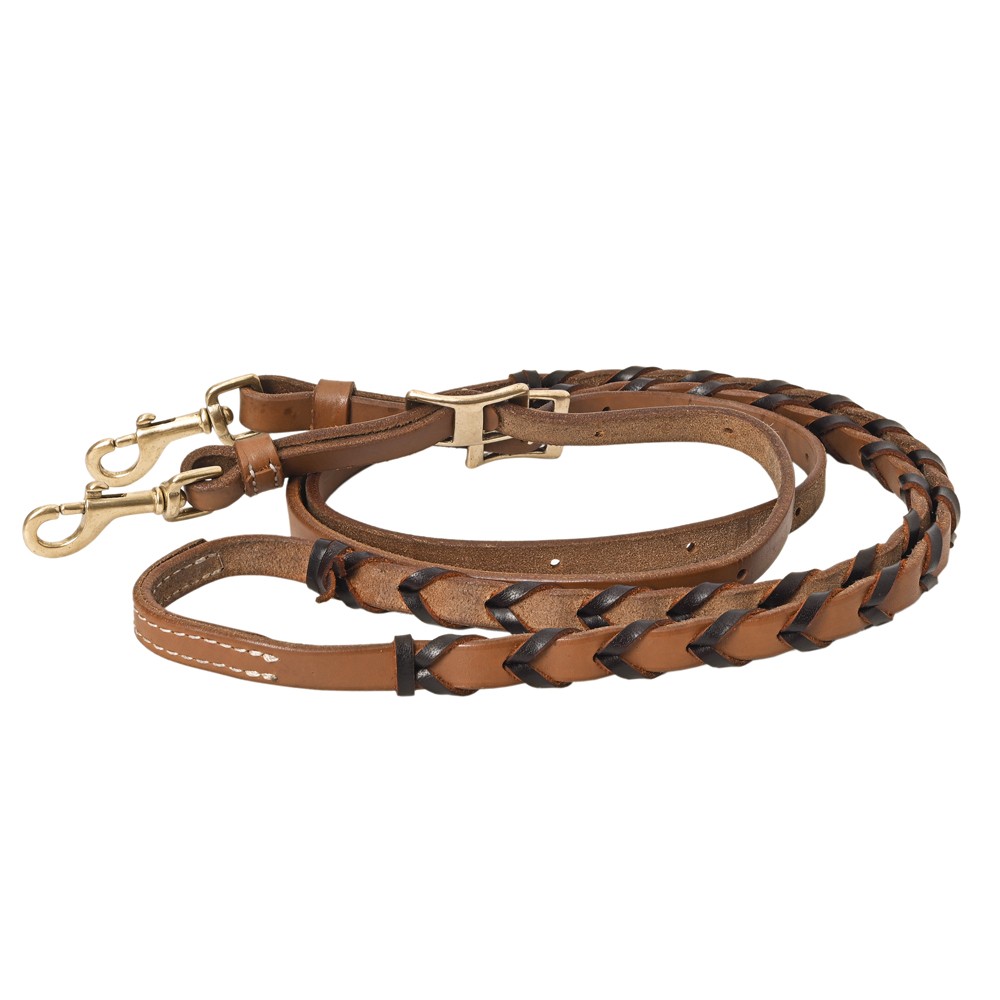 91HS Hilason Western Horse American Leather Laced Barrel Roper Reins Brown