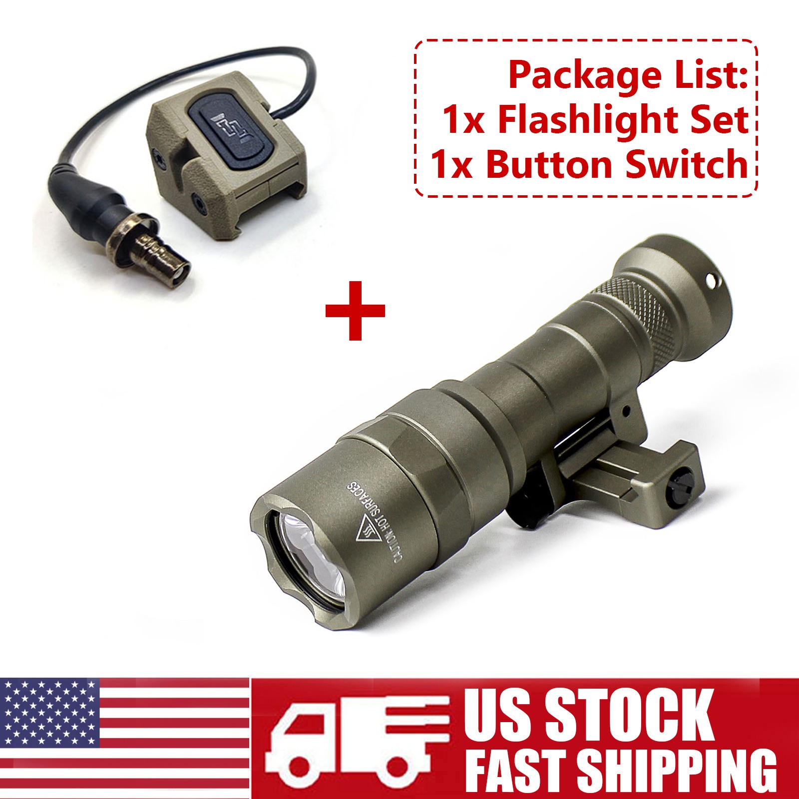 500lm M340C Picatinny Flashlight W/ Pressure Switch + Remote Button Light Switch
