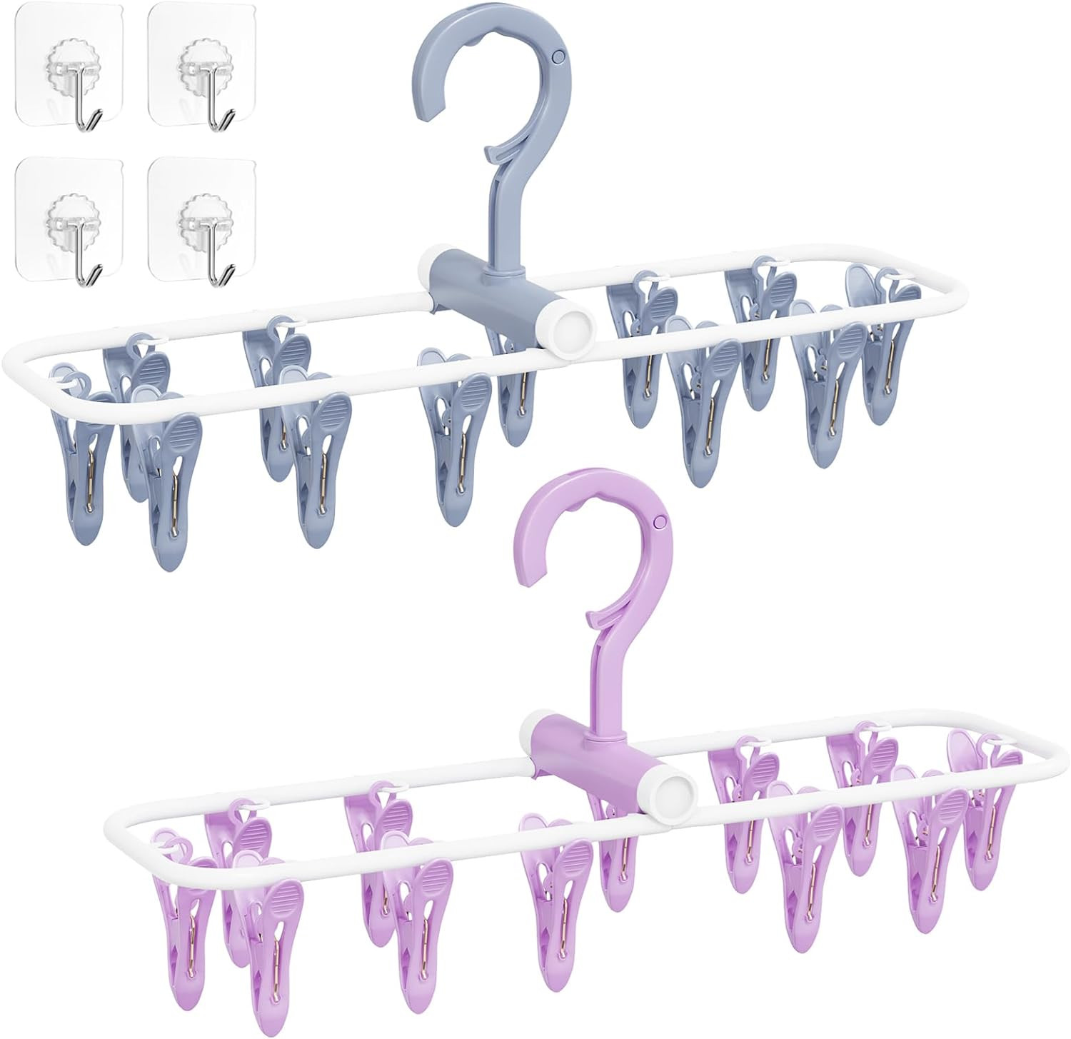 Clothes Drying Hanger with 12 Clips, 2 Pack Folding Portable Hanging Drying R...