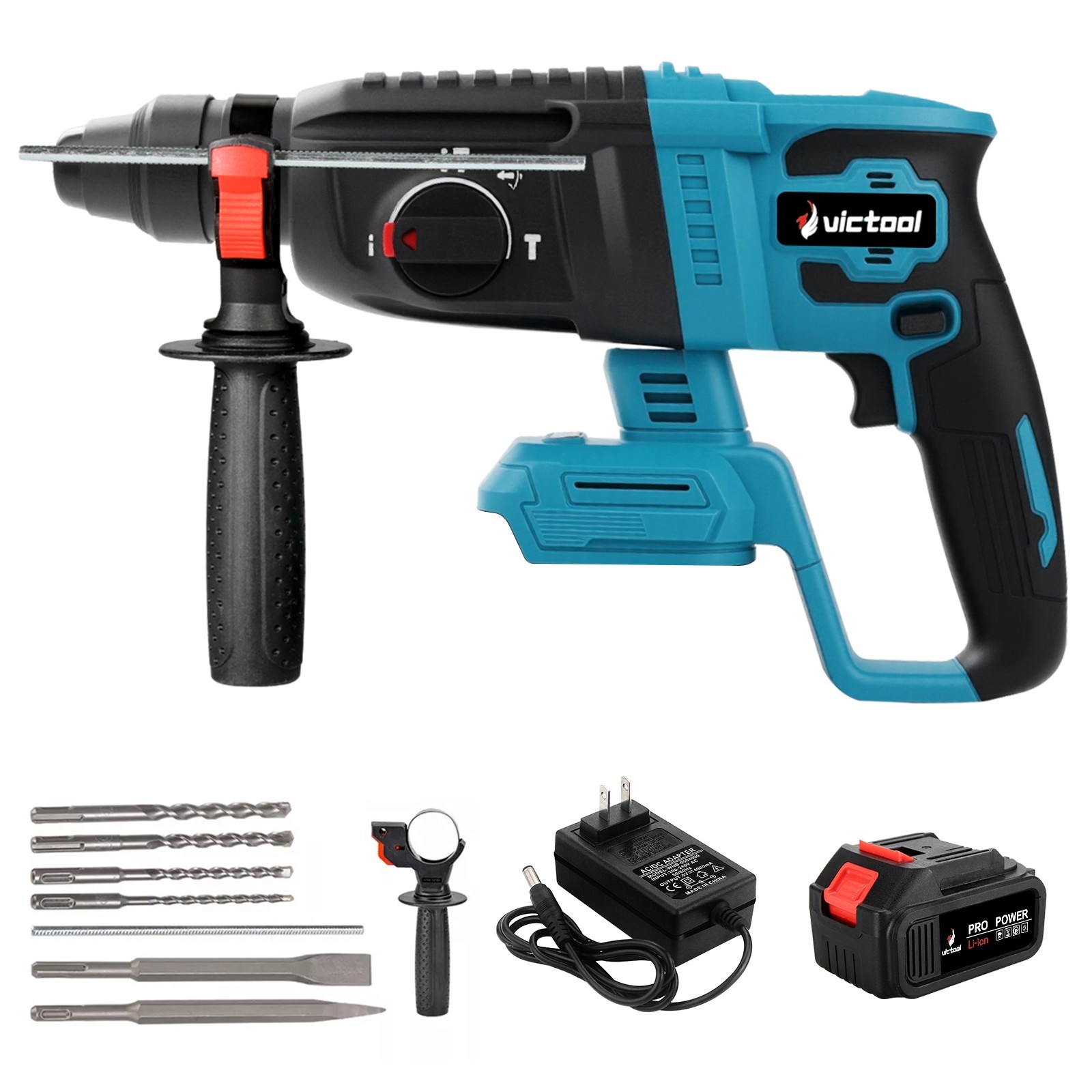21V Cordless Electric Hammer Drill 3 in 1 Rotary Impact Drill US Plug