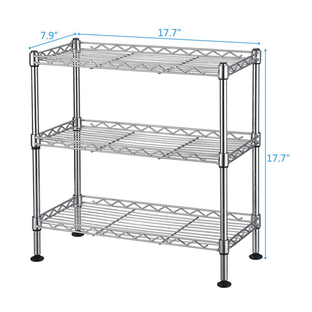 18"x8"x18" 3 Layer Wire Shelving Rack Adjustable Shelf Storage Unit for Kitchen