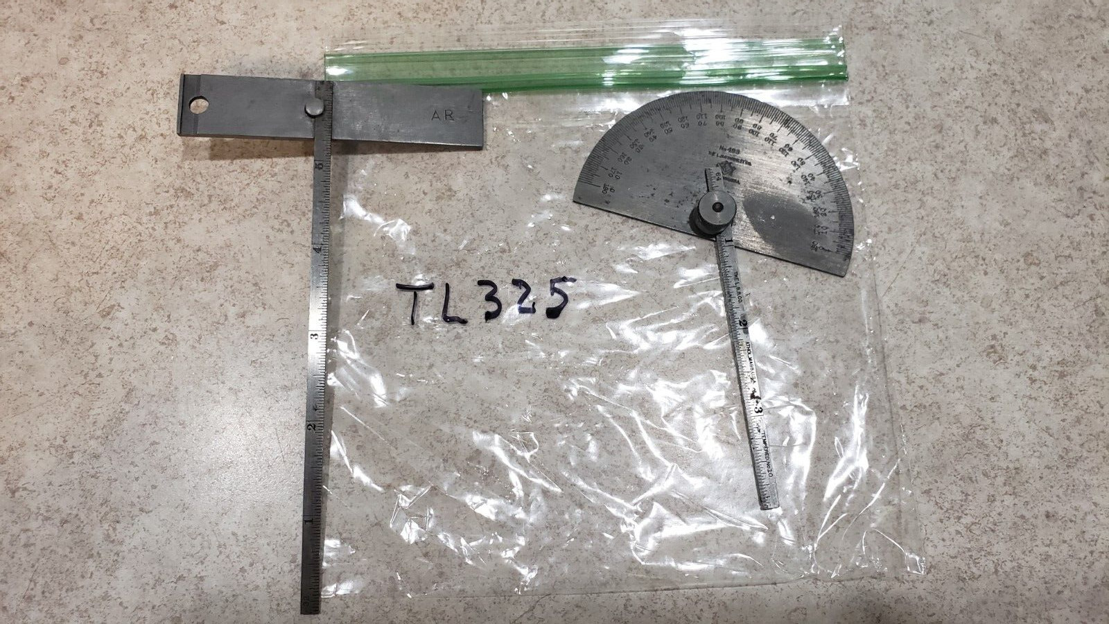 LS STARRETT #493 PROTRACTOR & DETH GAUGE 4" & 6" TEMPERED STEEL (TL325)