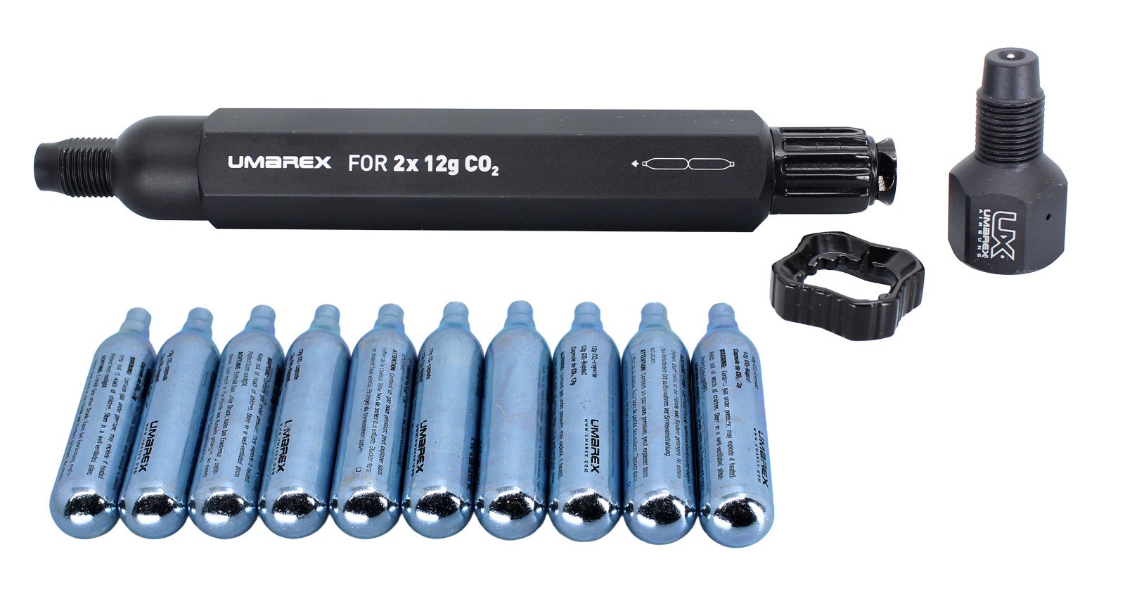 UMAREX 2x12g CO2 Quick Pierce  88/90 Gram Adapter + CO2 Saver Adapter + 10pk CO2