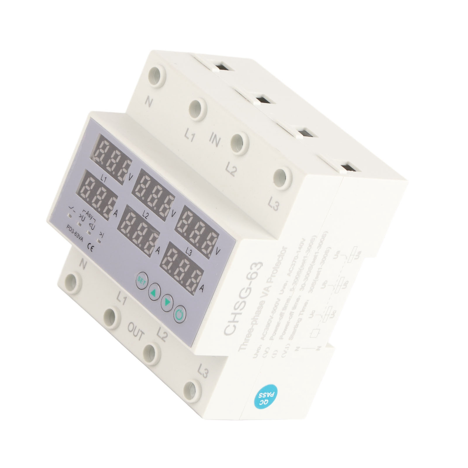 3 Phase DIN Rail Voltmeter Ammeter Automatic Overvoltage Protector 63A Part