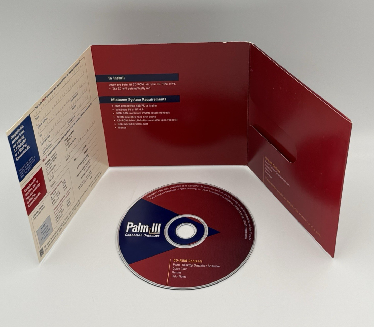 Palm III Desktop Organizer Software CD-ROM 3Com Vintage PDA Install Disc