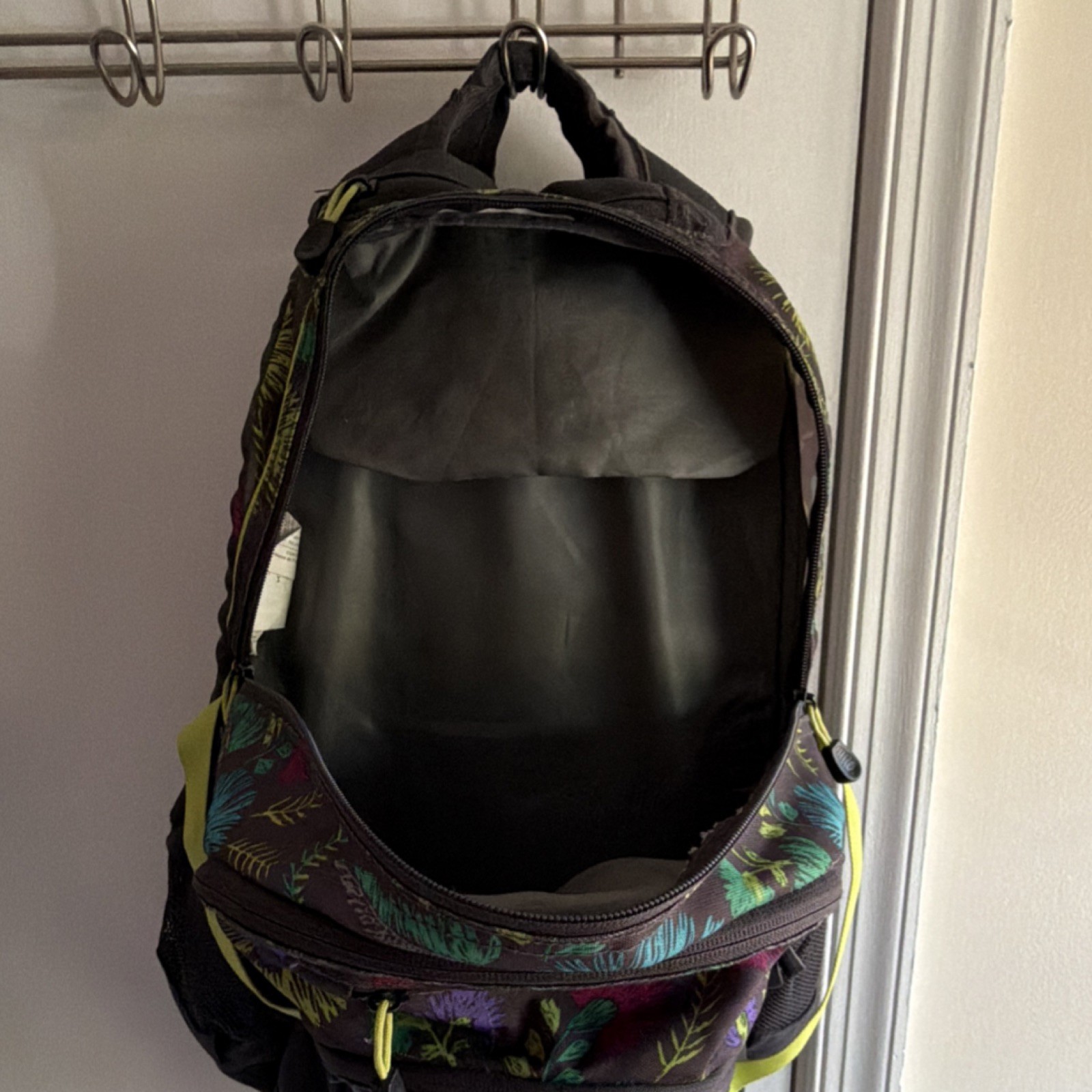High Sierra Floral Hiking Backpack Black Multicolor 5 Pockets Multifunction