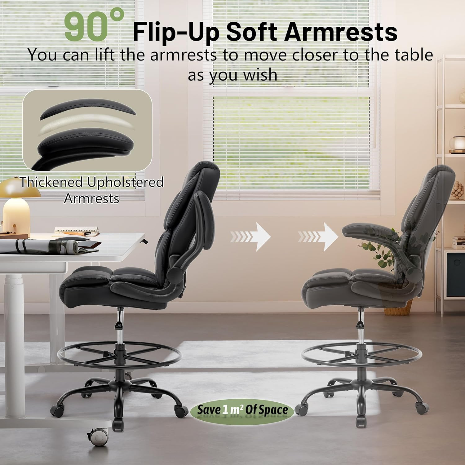 500LBS Drafting Chair, High Back Safer Standing Desk Chair, Executive Tall Offic