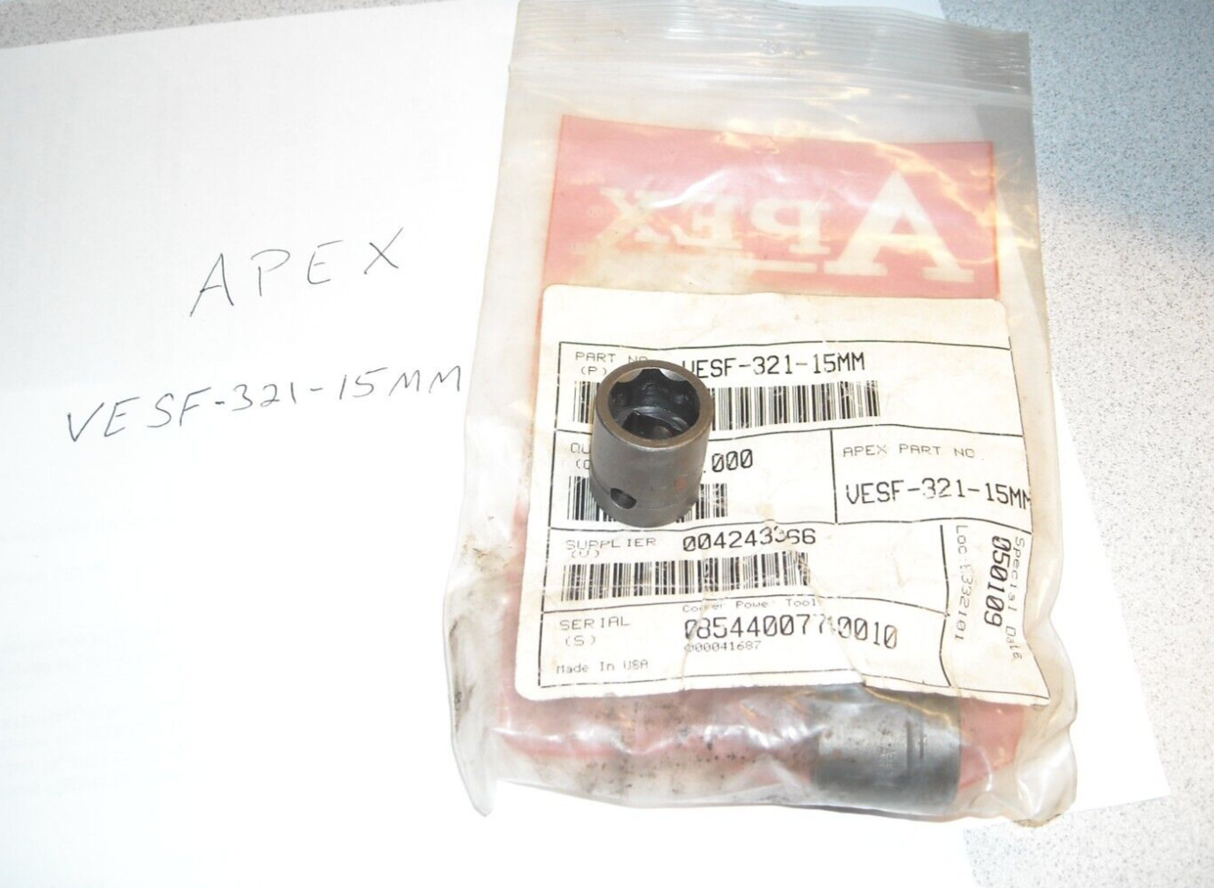VESF-321-15MM, Apex, Special, Surface Drive, 1/2" Drive, FM. 15MM Hex, New