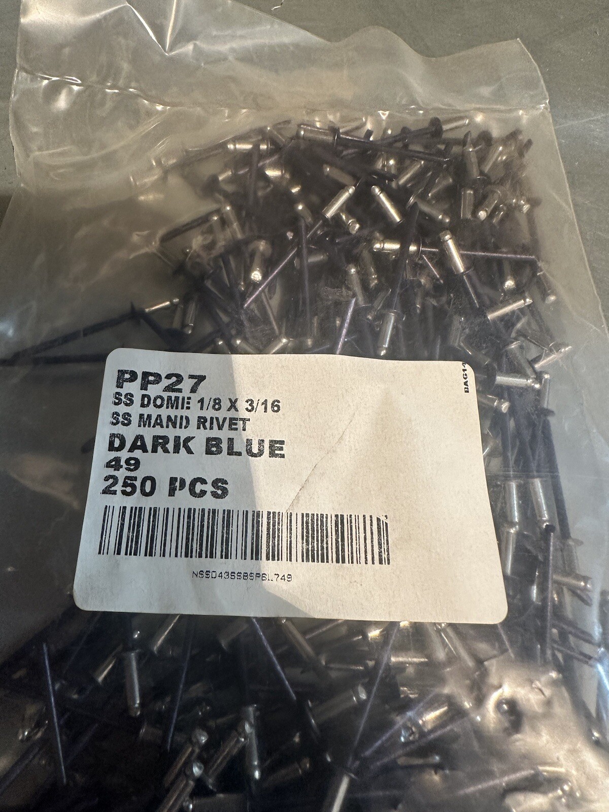 Blind Stainless Steel SS Pop Rivets 1/8" X 3/16" Dark Blue 250 Pc.
