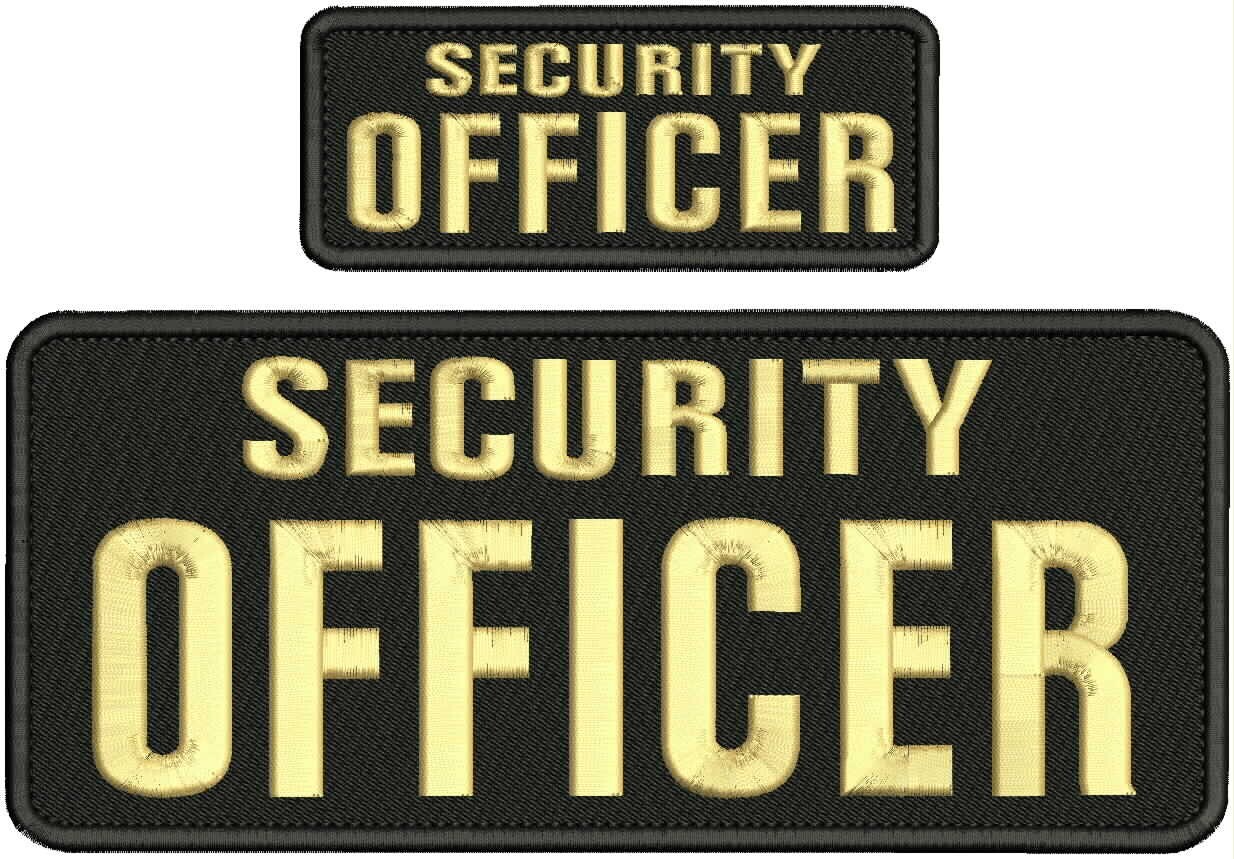 SECURITY OFFICER EMBROIDERY PATCHES 4X10 AND 2X5 HOOK ON BACK TAN ON BLACK