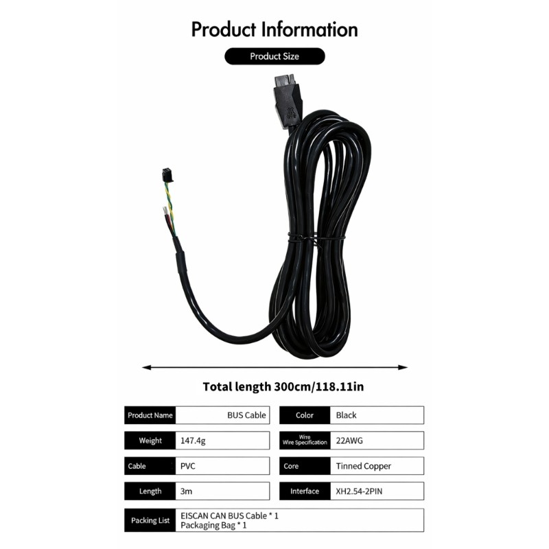 XH2.54-2pin 3D Printer Wiring Cable, 3 Meter CAN Bus Wire for Install Routing