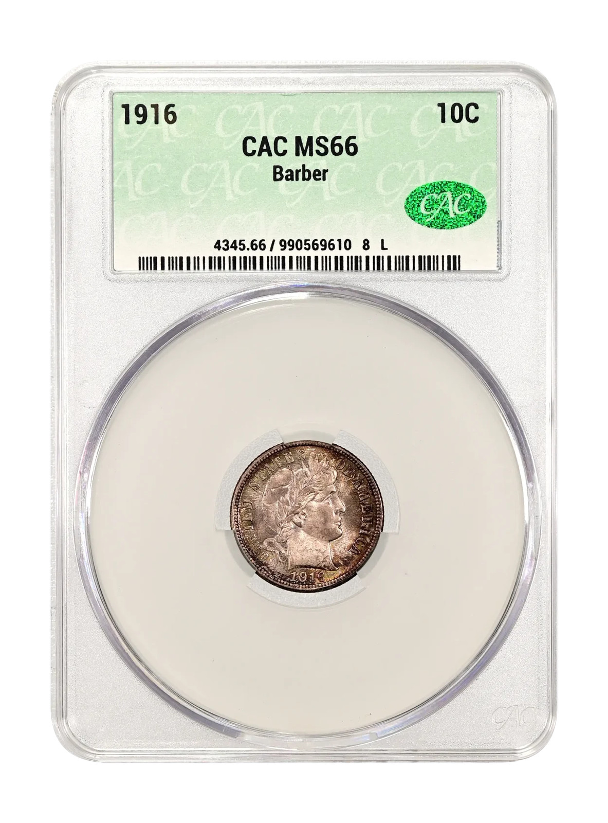 1916 Barber 10c CACG MS 66