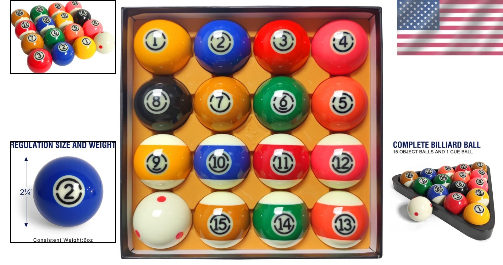 Vibrant Multicolored Billiard Balls - 16-Count Regulation Set for Replacements