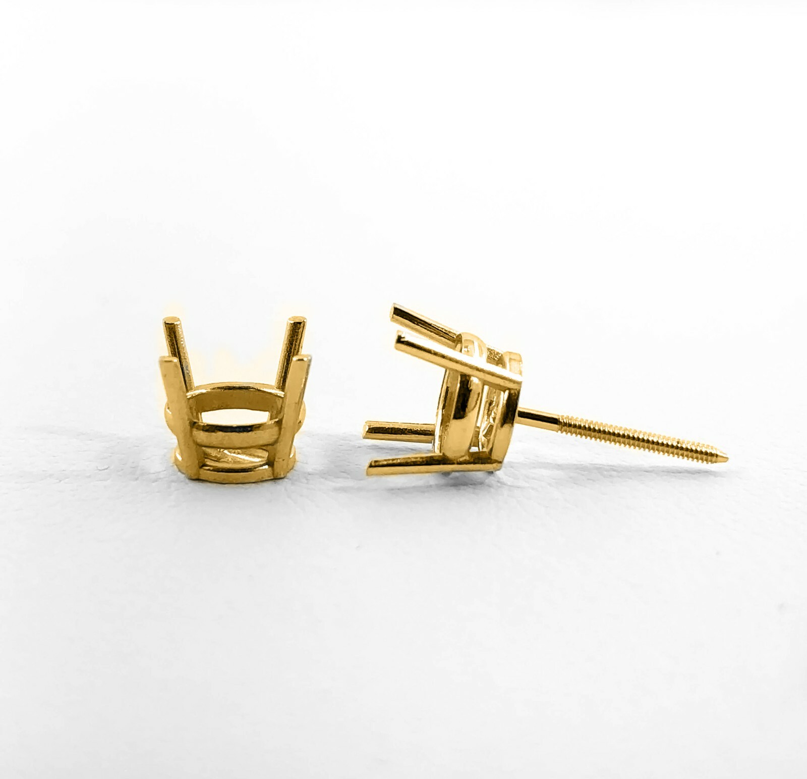 14K Yellow Gold Stud Earring Finding Mounting Setting Round 4-Prong Basket Screw
